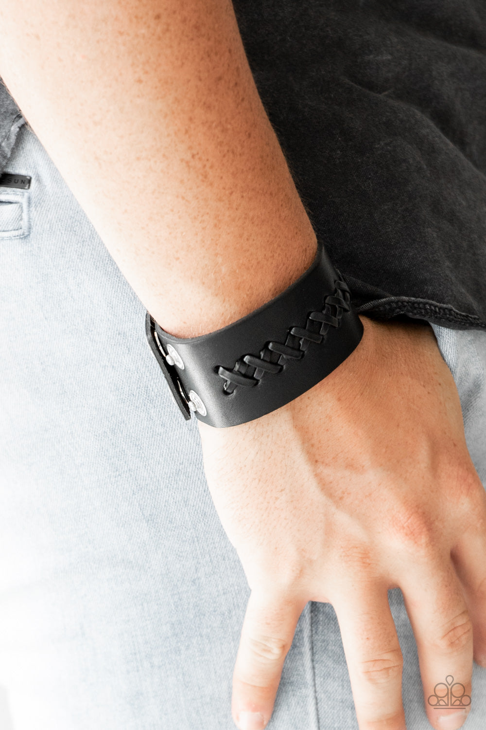 Be A Sport - Men's Black Leather Bracelet - A Diva Mentality 