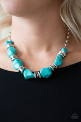 Stunningly Stone Age - Blue Turquoise and Rhinestone Necklace With Matching Earrings - A Diva Mentality 