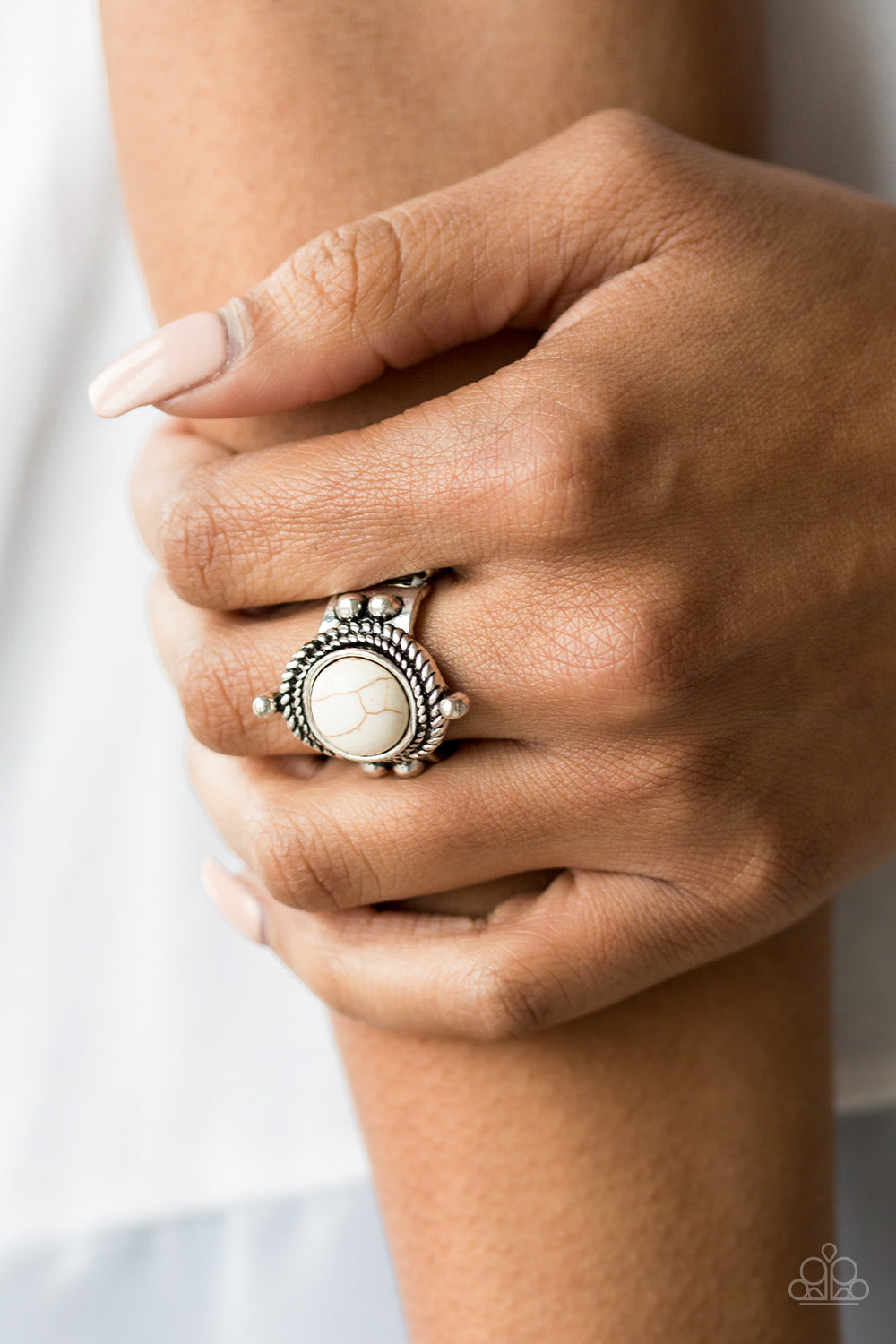 Prone To Wander White Paparazzi Ring