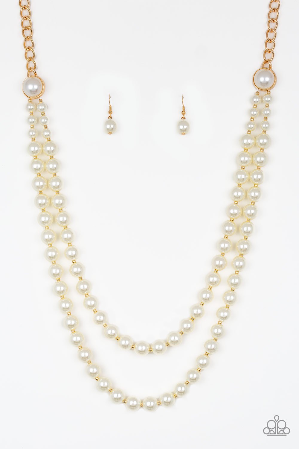 Endless Elegance Gold and White Pearl Necklace With Matching Earrings - A Diva Mentality 