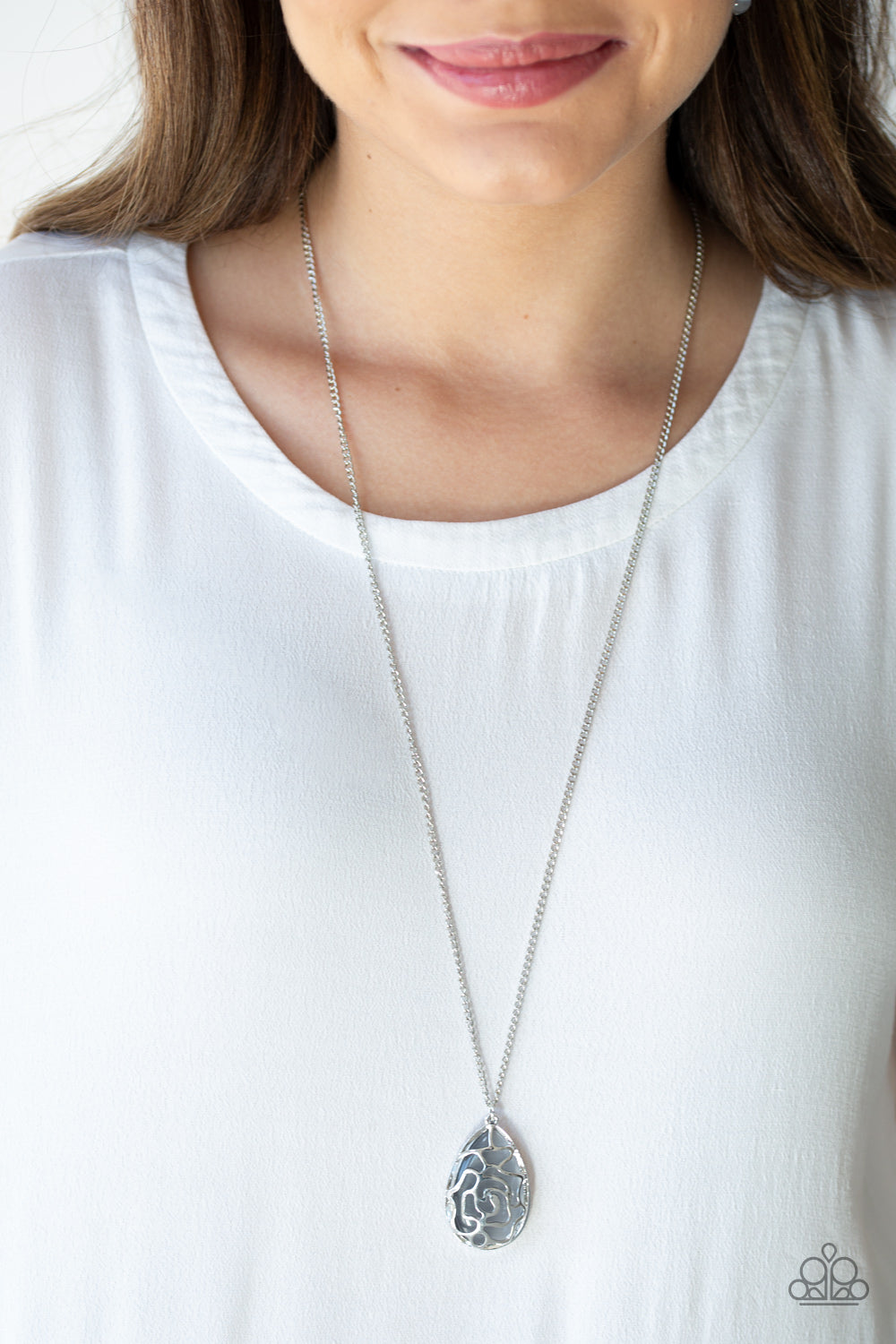 Gleaming Gardens - Silver Long Necklace - A Diva Mentality 