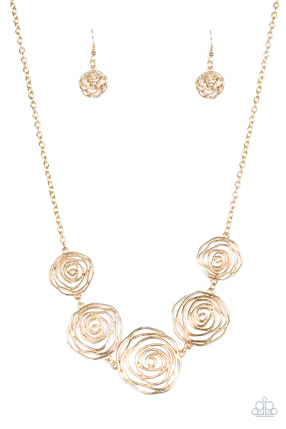 Rosy Rosette Gold Necklace and Matching Earrings - A Diva Mentality 