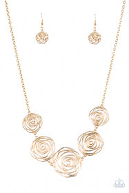 Rosy Rosette Gold Fashion Jewelry Set
