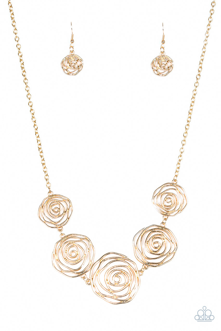 Rosy Rosette Gold Fashion Jewelry Set - A Diva Mentality 